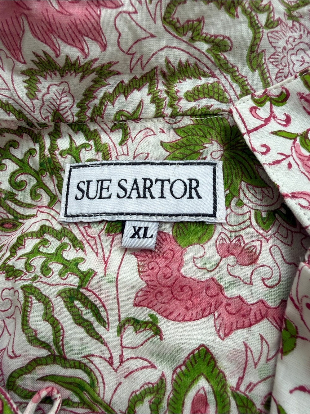 Like New XL Sue Sartor Floral Belted Flounce Midi Dress in Pink & Green - Picture 13 of 13